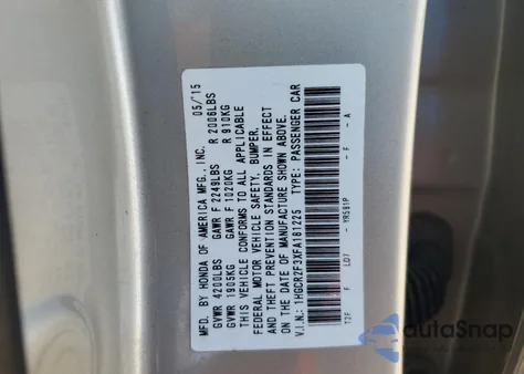 2015 Honda Accord Lx from USA, damaged, VIN 1HGCR2F3XFA181225